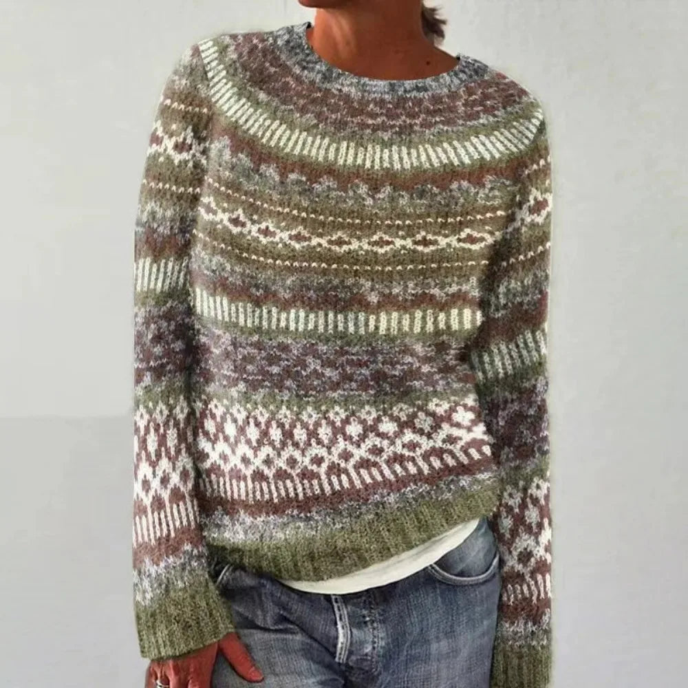 Vintage Jacquard Strikket Sweater Varm Skandinavisk Vinterpullover