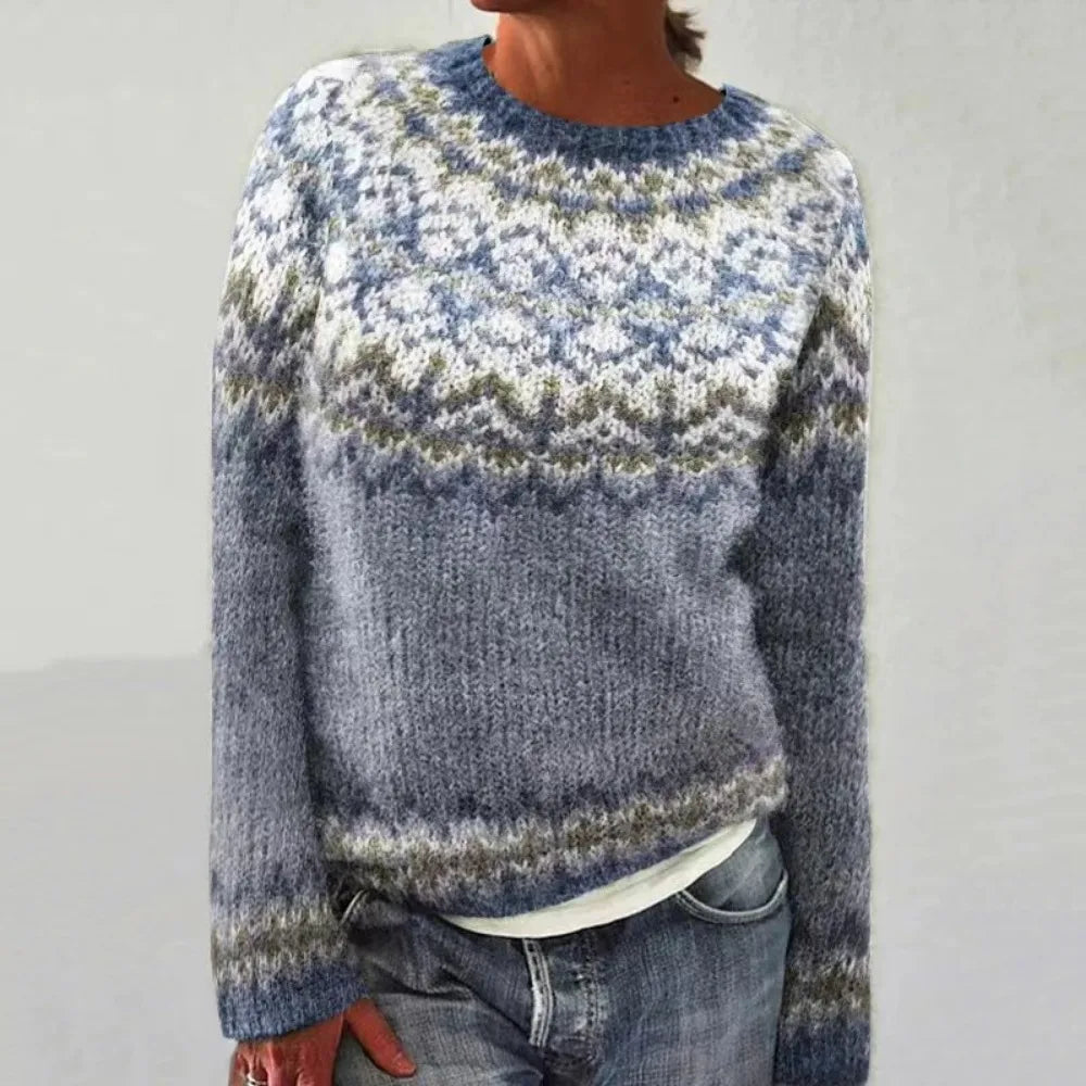 Vintage Jacquard Strikket Sweater Varm Skandinavisk Vinterpullover