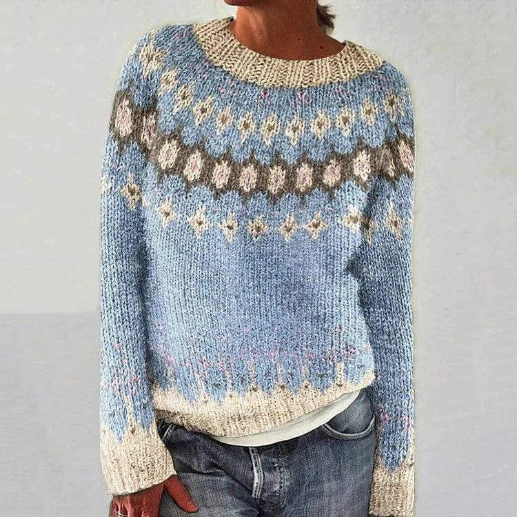 Vintage Jacquard Strikket Sweater Varm Skandinavisk Vinterpullover