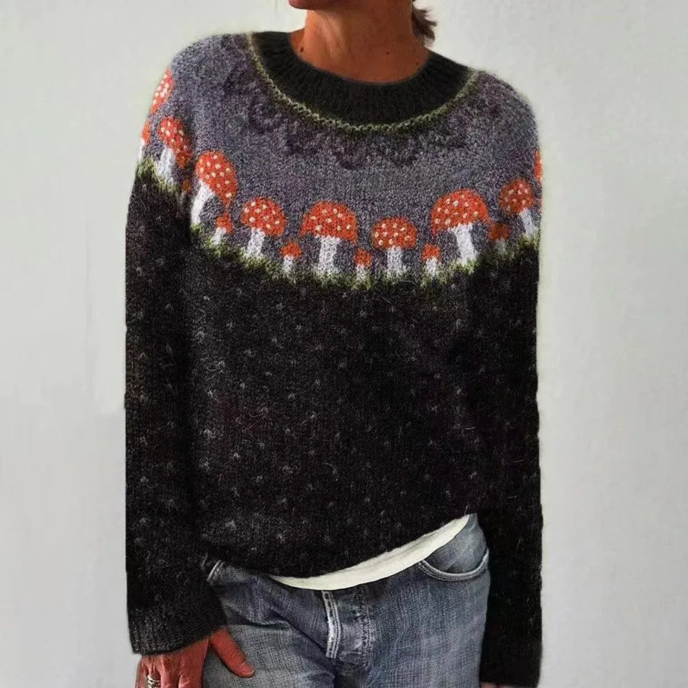 Vintage Jacquard Strikket Sweater Varm Skandinavisk Vinterpullover