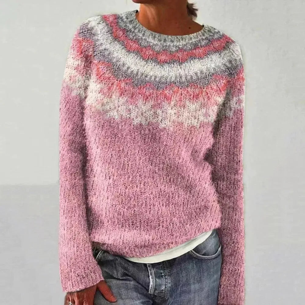 Vintage Jacquard Strikket Sweater Varm Skandinavisk Vinterpullover