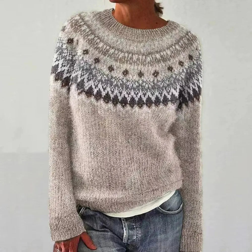 Vintage Jacquard Strikket Sweater Varm Skandinavisk Vinterpullover